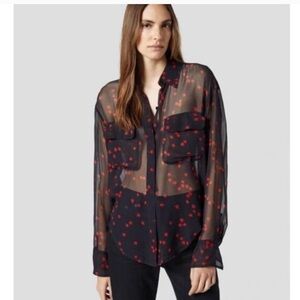Equipment Black Sheer Blouse Melanni Silk Shirt, size Small